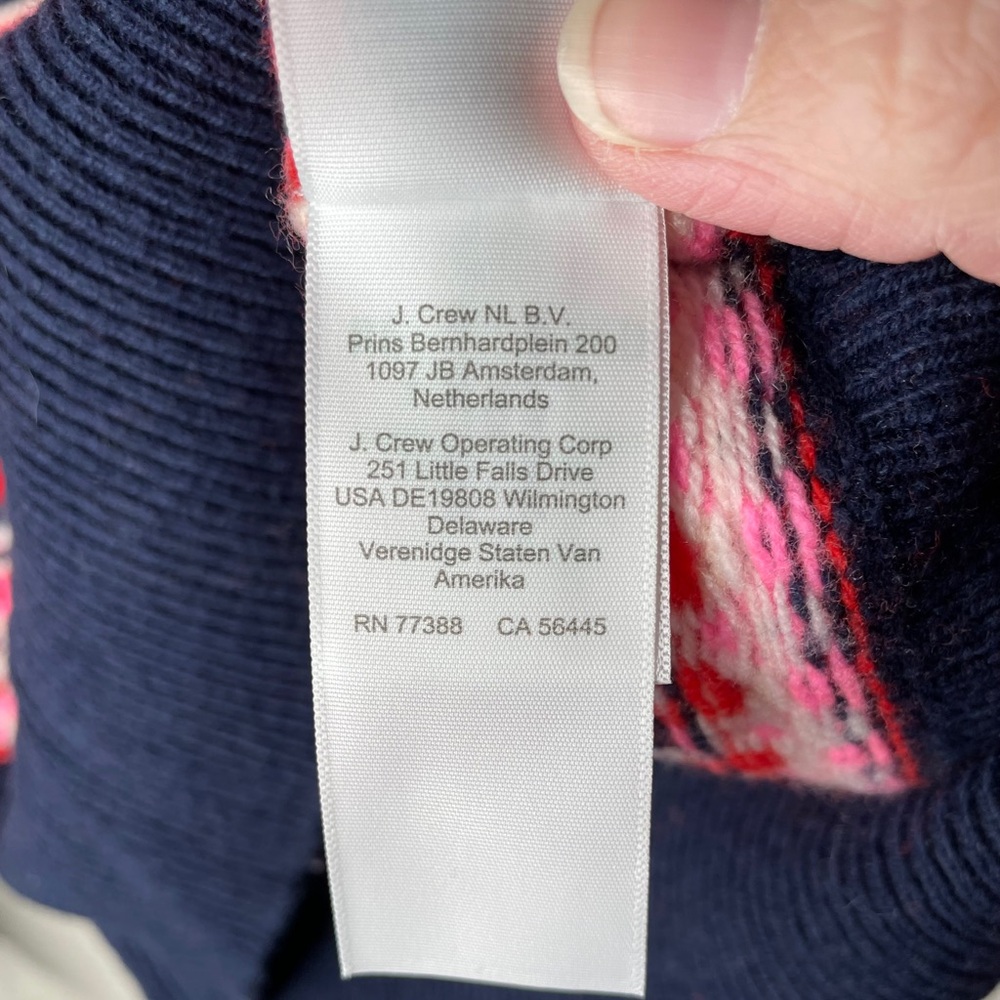 J. Crew Navy Shrunken Fair Isle Crewneck Sweater Size XS Pink Red Hearts - Picture 9 of 9